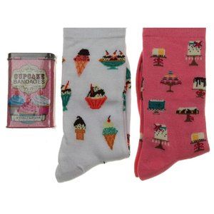 Cake Ice Cream Socks & Cupcake Bandages Birthday Gift Lot 3 Women Bamboo Pink